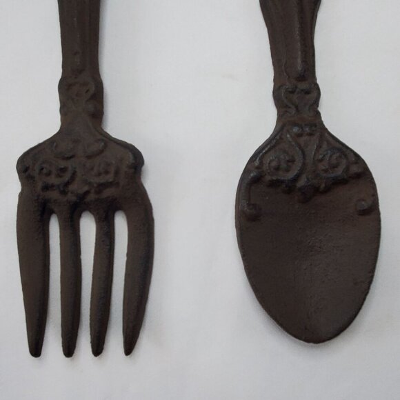 Vintage Cast Iron Spoon and Fork 11” Rustic Farm House Wall Kitchen Dining Decor - Picture 4 of 12